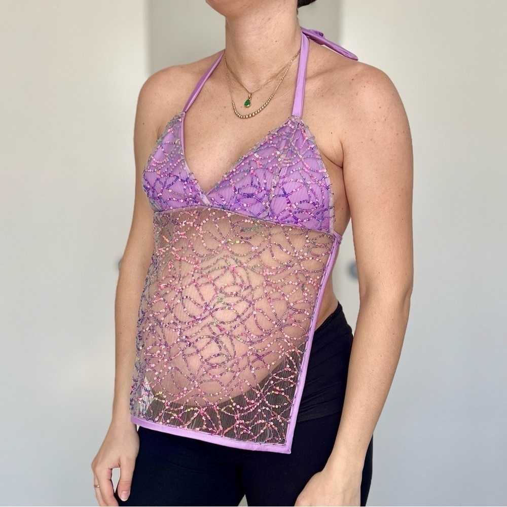 Handmade Y2K Fairycore Mermaid
Embellished Halter Babydoll Vest Top - Purple - Picture 2 of 8